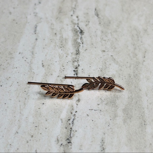 925 Sterling Silver Rose Gold Leaf Ear Pin - Picture 3 of 8